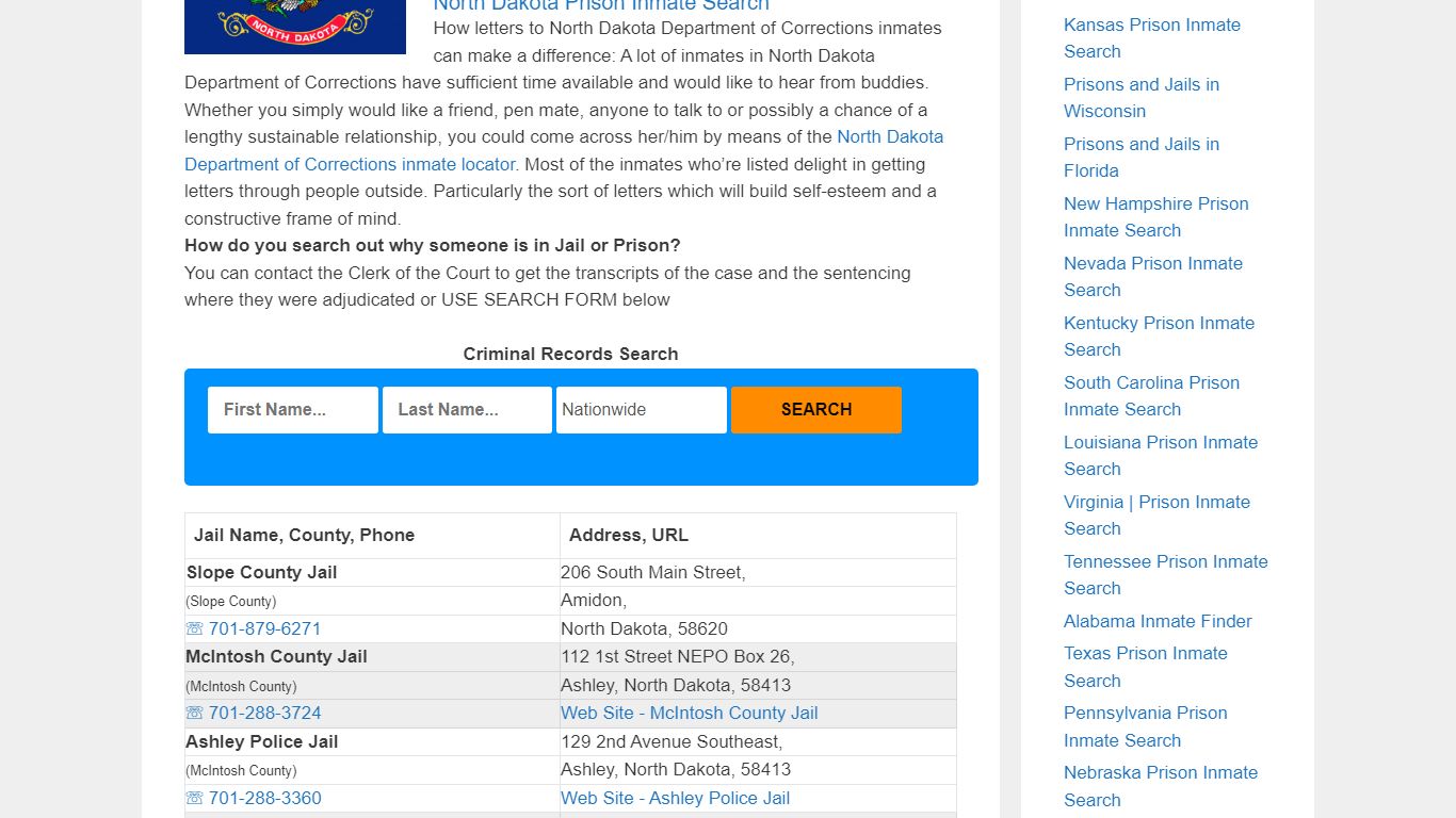 List of Jails and Prisons North Dakota